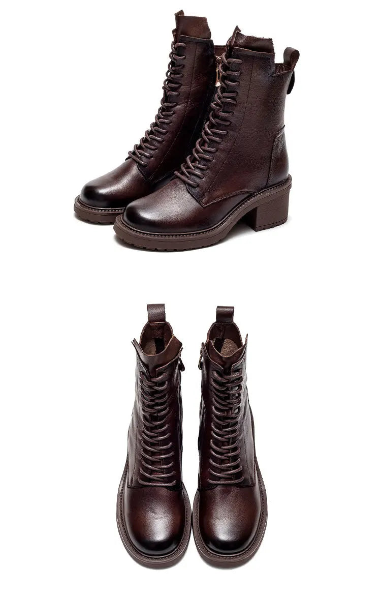 Birkuir Winter Plush Warm Boots Genuine Leather Women Snow Boots 6cm Thick Heel Shoes Handmade Side Zip Leisure Platform Boots NovaCart