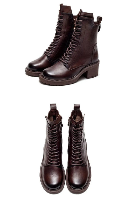 Birkuir Winter Plush Warm Boots Genuine Leather Women Snow Boots 6cm Thick Heel Shoes Handmade Side Zip Leisure Platform Boots NovaCart