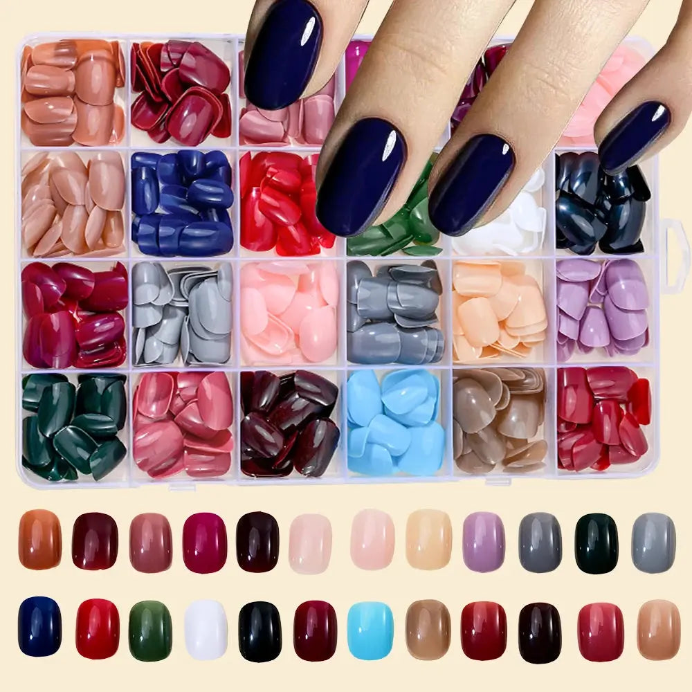 576pcs Short Round Square Fake Nails Glossy 24 Solid Colors Press on Nails Full Cover Artificial  Fingernail False Nail Tips #XS NovaCart