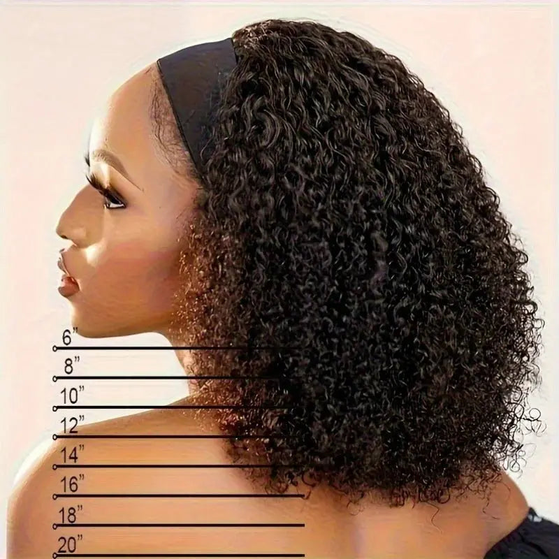 200% Density Human Hair Wig Short Headband Bob Wig Natural Black Short Curly Bob Cut Glueless Kinky Curly Headband Wig NovaCart