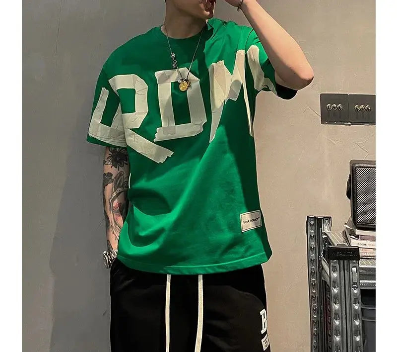 2023 Summer Casual All-match Trend Korean Fashion Short Sleeve Round Neck Solid Color Letter Printed Loose Fashion Youth T-shirt NovaCart