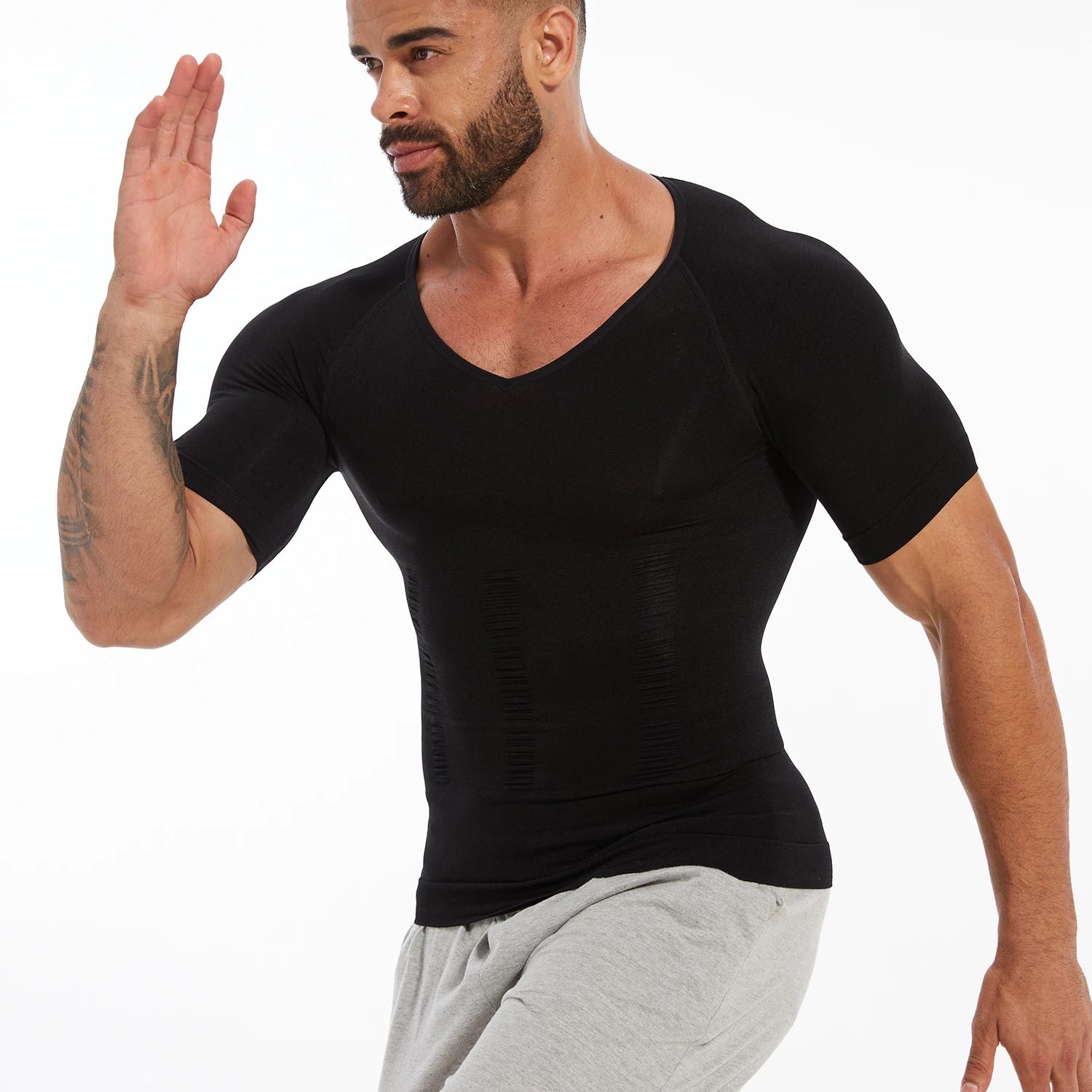 Men's Short Sleeve Compression T-Shirt V-neck Shapewear Tummy Control Flat Belly Tank Top Fitness Workout Slimming Body Shaper NovaCart