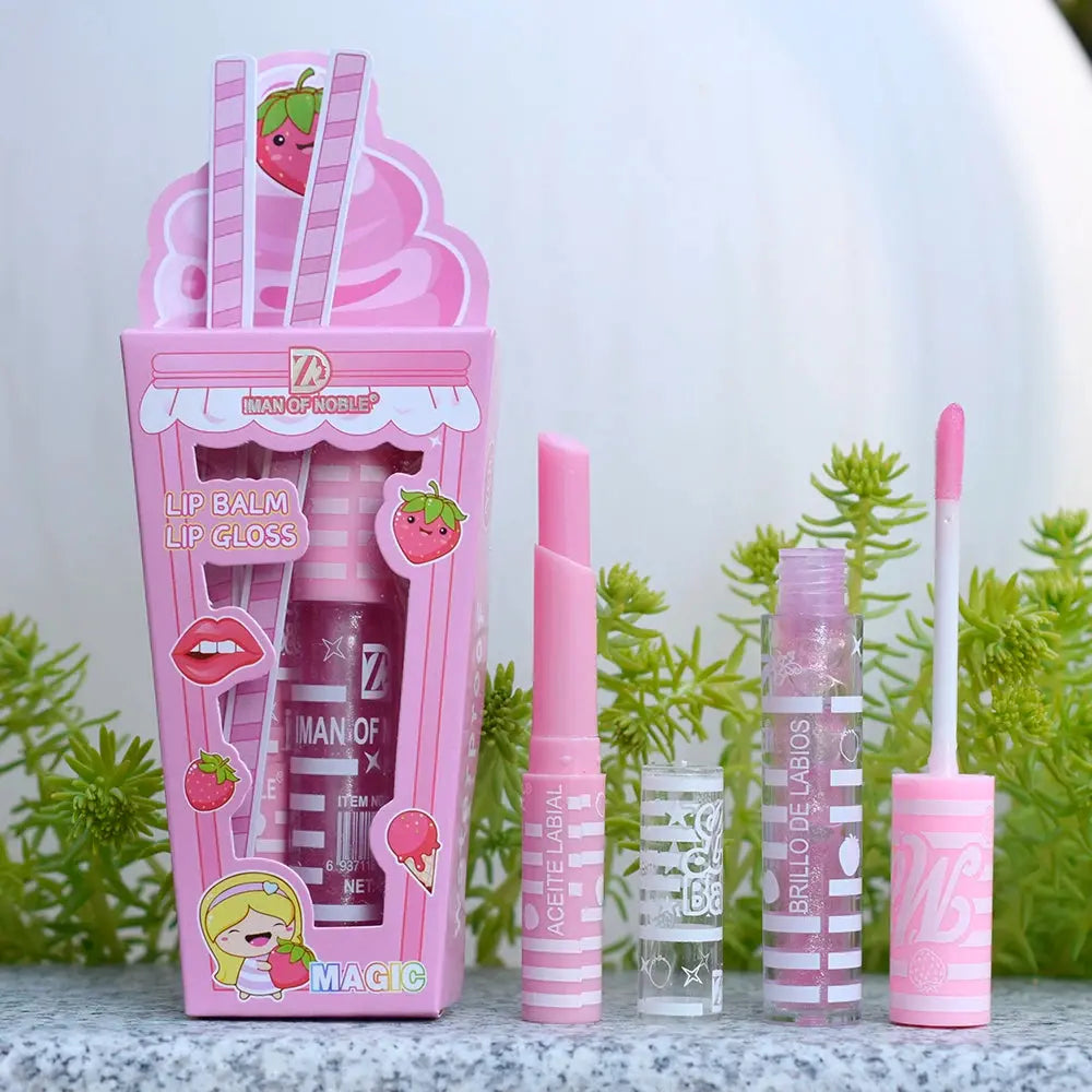 Cute Ice Cream Shiny Lip Gloss Lip Balm Set Girls Woman Waterproof Longlasting Natural Moisturizing Lips Makeup NovaCart