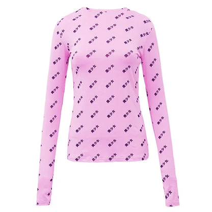 Woman Clothes Korean Moon Print Long Sleeve T-Shirt Fashion Casual Layered Sun Protection Top Ice Silk Basic Tee Spring Autumn NovaCart