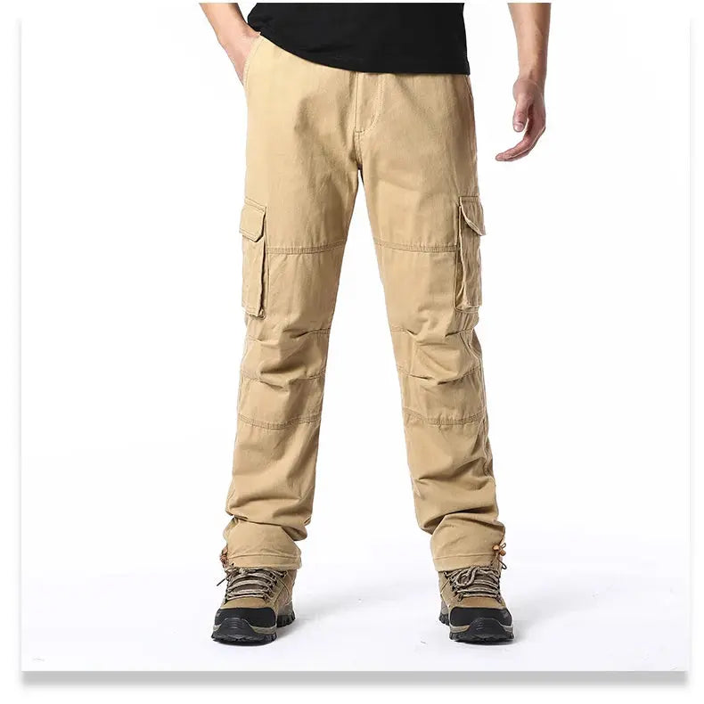 Large Pocket Loose Overalls Men's Outdoor Sports Jogging Tactical Pants Elastic Waist Pure Cotton Casual Work Pants NovaCart