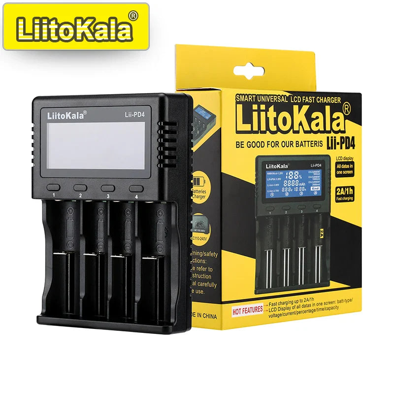 LiitoKala Lii-PD4/PD2 AC PD Charger LCD Fast Charging 4/2-Bay for 21700/18650/AA/AAA Multi-Protection Auto-Detect Pi-Mart