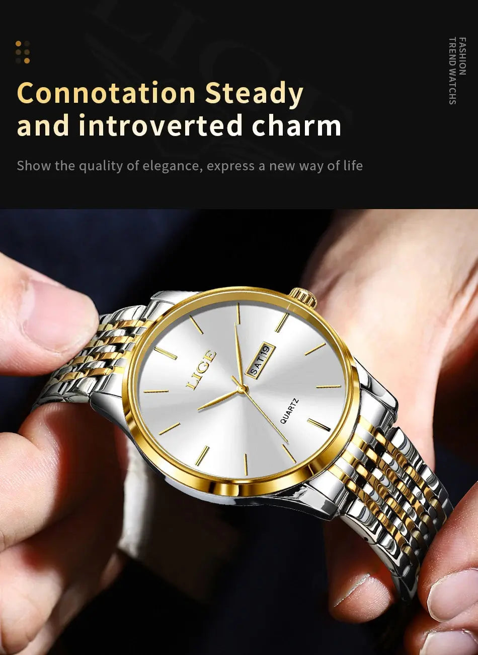 2025 LIGE Men Business Watches Top Brand Luxury Man Wristwatch Waterproof Luminous Date Week Quartz Men's Watch High Quality+Box NovaCart