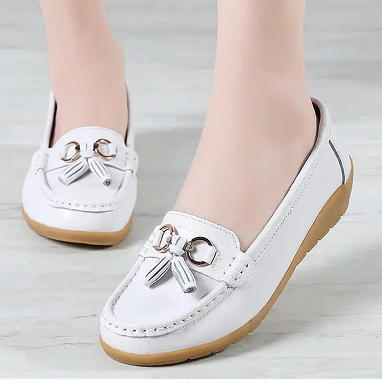 Women's Loafers White Shoes For Woman Genuine Leather Flats And Loafers Slip On Comfortable Woman Shoes Leather Women Moccasins NovaCart