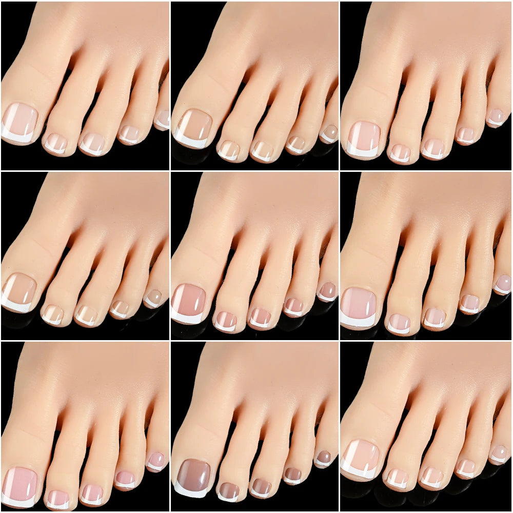 120pcs/Box French Tip Press-On Toenails Pink Color System Square Shape Foot Nails Short Length Glossy Finish False Toe Nails Set NovaCart