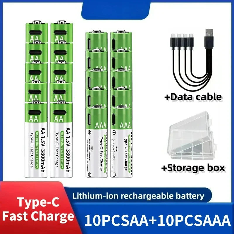 2025NEW Lithium-Ion Battery Type-C Rechargeable High-Capacity Battery AA&AAA Battery For remote control, mouse, electric toys Pi-Mart
