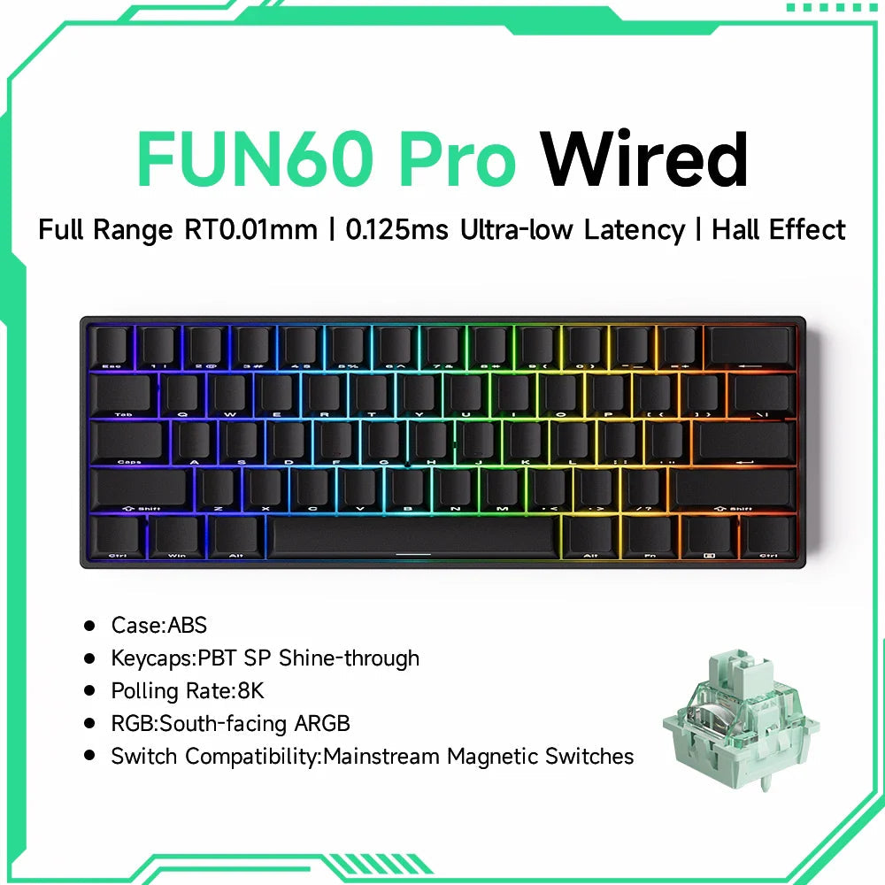 Akko MonsGeek FUN60 Mechanical Keyboard Magnetic Switch 60% Gaming Keyboards Rapid Trigger 0.01mm 8K ARGB HE/TMR Custom Keyboard Pi-Mart