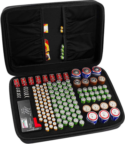 Battery Organizer Case With Tester Holds 150+ AA AAA 9V C D Lithium Button Batteries Hard Shell For Home Garage Batteries Pi-Mart