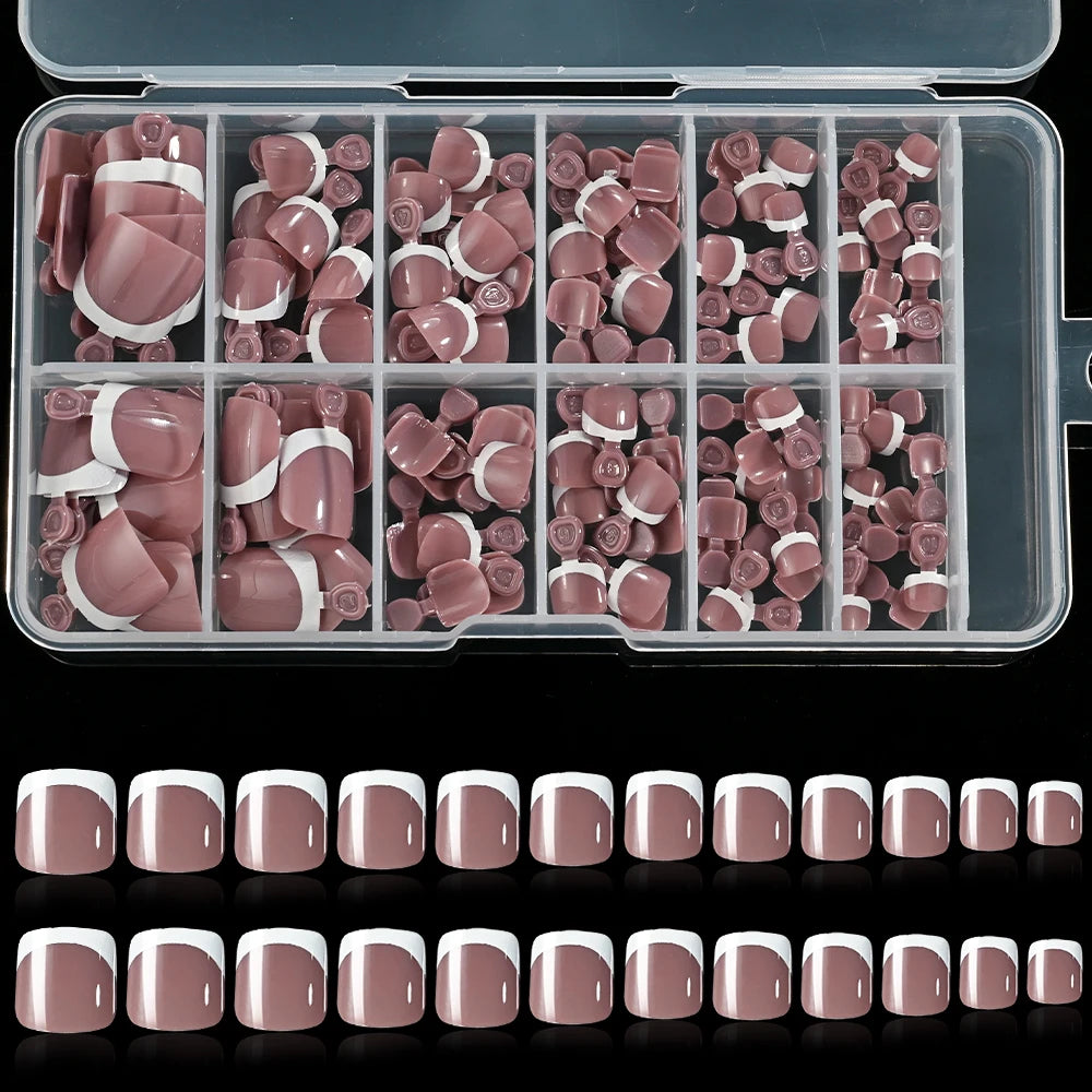 120Pcs 9-Colors French Fake Toenails Summer Short Sqaure Press On Toe Nails Tips Glossy Nude/Pink/Brown Full Cover False Toenail NovaCart