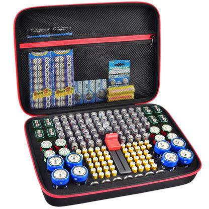 Battery Organizer Case With Tester Holds 150+ AA AAA 9V C D Lithium Button Batteries Hard Shell For Home Garage Batteries Pi-Mart
