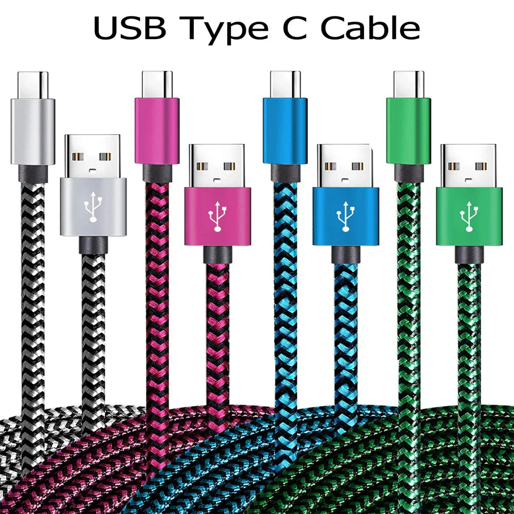 USB Type C Cable Date Sync 2.4A Fast 1M 2M 3M Charging Nylon Braided Wire Charger Cable For Samsung Huawei Android Mobile Phone Pi-Mart