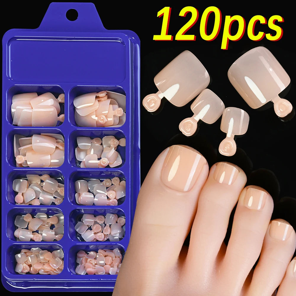 120Pcs 9-Colors French Fake Toenails Summer Short Sqaure Press On Toe Nails Tips Glossy Nude/Pink/Brown Full Cover False Toenail NovaCart
