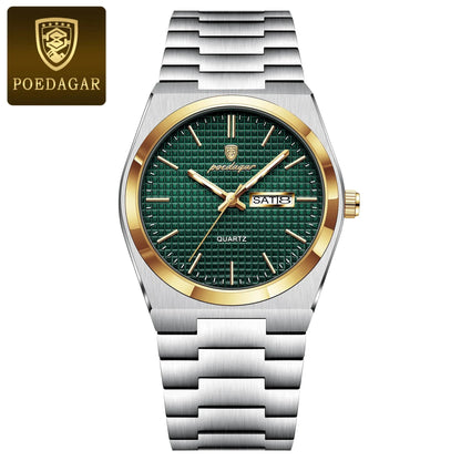 POEDAGAR Top Exquisite Male Watch Stainless Steel Waterproof Luminous Fashion Quartz Men's Watches Date Week Wristwatch For Men NovaCart