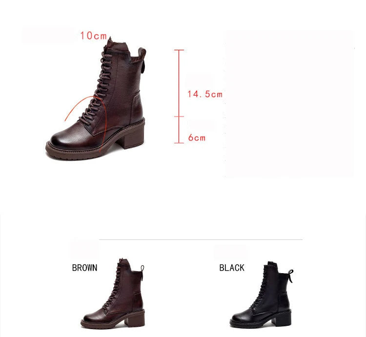 Birkuir Winter Plush Warm Boots Genuine Leather Women Snow Boots 6cm Thick Heel Shoes Handmade Side Zip Leisure Platform Boots NovaCart