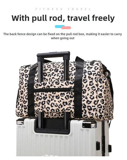 Classic Leopard Print Large Capacity Leisure Luggage Bag with Multiple Pockets and Shoe Compartment Sports Fitness Travel Bag NovaCart