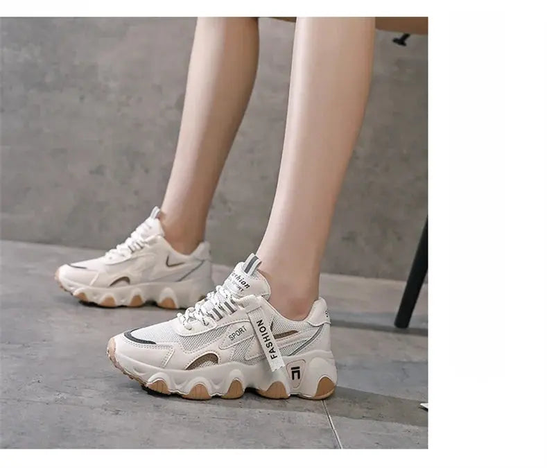 CINESSD 2023 Trendy Mesh Platform Sneakers Leather Shoes Breathable Casual Sports Shoes Women Flats NovaCart