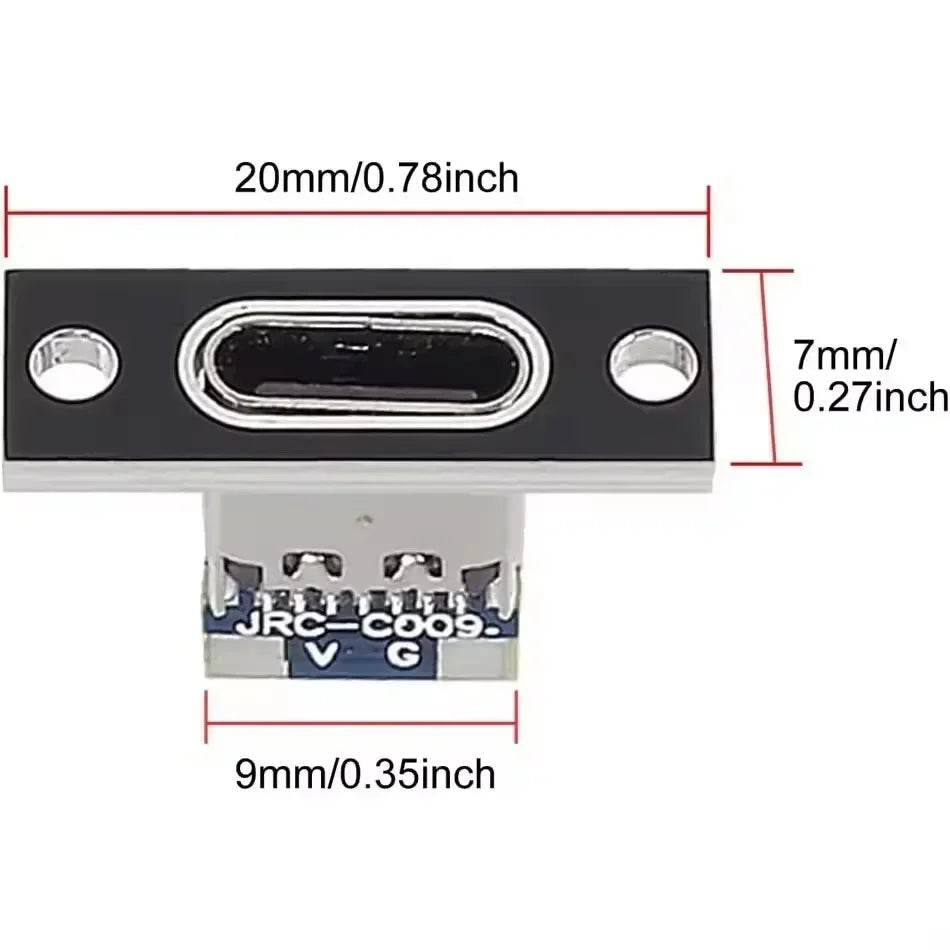 USB 3.1 Type C Socket with Screw Fixing Plate Type-C USB Jack 3.1 Type-C 4Pin 2Pin Female Connector Jack Charging Port Pi-Mart