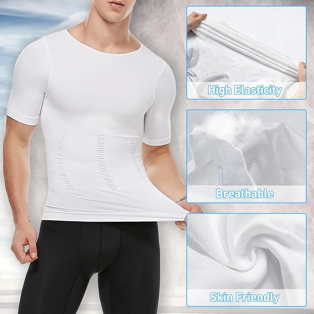 2PCS Men's Body Shaper Slimming Vest T-Shirt Elastic Slim Shapewear Compression Undershirts Tummy Control Waist Trainer Tank Top NovaCart