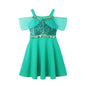 Children's Casual Dress for Girls Mermaid Rapunzel Dress One-Shoulder Sling Short Sleeve Princess Costume Summer Casual Vest NovaCart