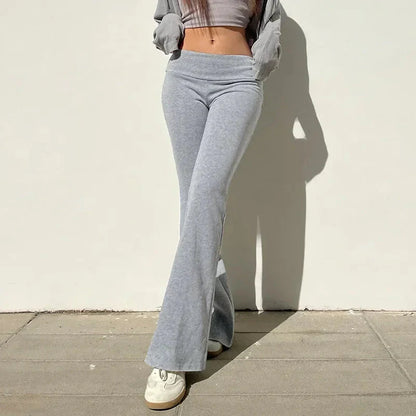 Low-Waisted Solid Flare Boot-Cut Pants Women FitiqueFit