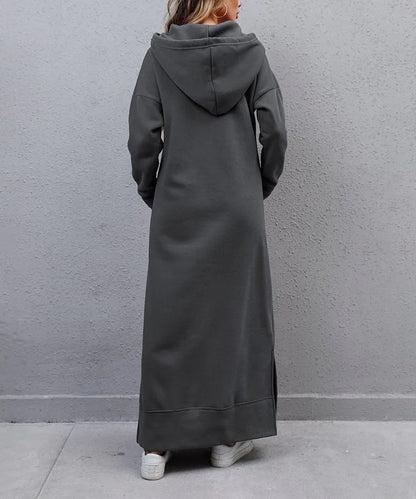 Hoodies Dress For Women Fashion 2025 Hem Lace-up Midi Robe Hooded Long Dress Autumn Winter Warm Casual Loose Sweatshirt Vestidos NovaCart