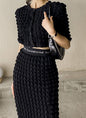 Summer Ladies 2 Pieces Skirt Set Short Sleeve Single-breasted Tops & High Waist