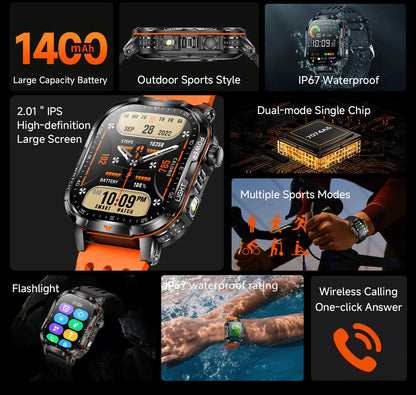 2026 New Men Sport Smart Watch 2.01" HD Screen Bluetooth Call 1400mAh Fitness Tracker Heart Rate/Sleep Monitor for Android IOS NovaCart