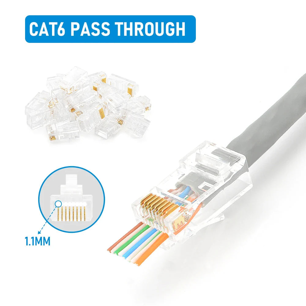 10/20/30/50Pcs Pass Through RJ45 Cat6/Cat5e Connectors Crystal End 8P8C Crimp UTP Standard Ethernet Network Modular Plug Pi-Mart