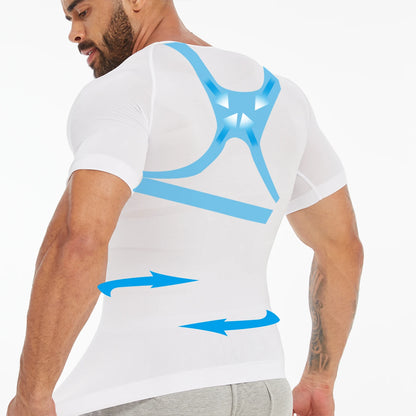Men's Short Sleeve Compression T-Shirt V-neck Shapewear Tummy Control Flat Belly Tank Top Fitness Workout Slimming Body Shaper NovaCart