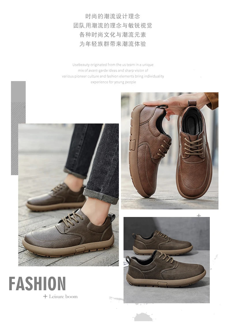 Shoes for Men Male Sneakers Leather Shoes Round Toe Apring and Autumn Wear-resistant Return To The Ancients Loafers All-match NovaCart