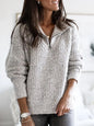 Women's Cable Knit Cardigan Zip Up Sweater Loose Open Front