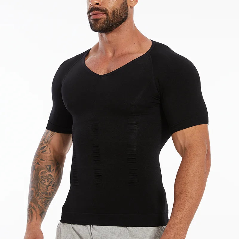 Men's Body Shaper Slimming Shirt Tummy Control Vest Compression Base Layer Slim Muscle Short Sleeve Shapewear NovaCart