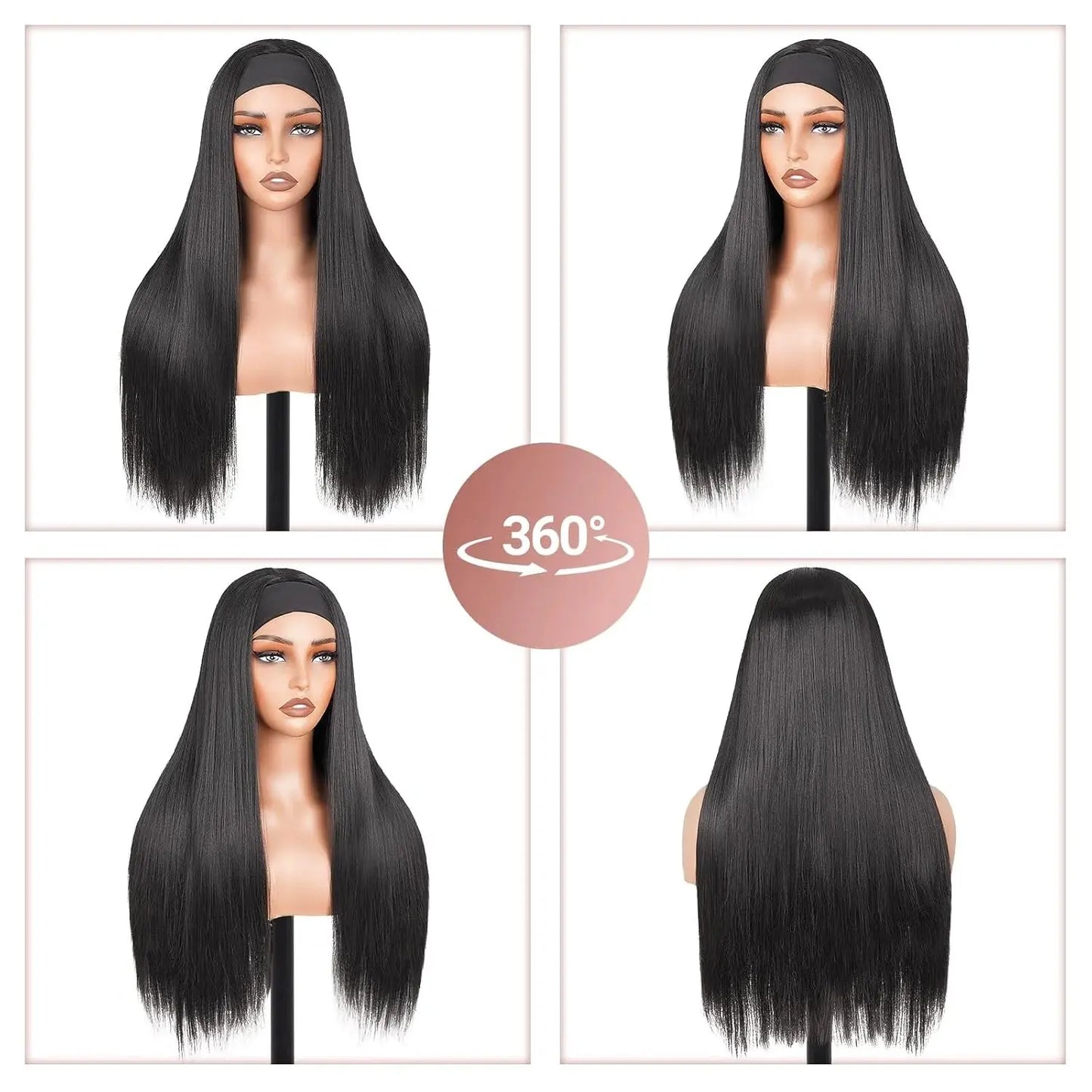 Headband Wig Human Hair Straight Headband Wigs Glueless None Lace Front Wig Brazilian Virgin Machine Made Wigs Headband Half Wig NovaCart