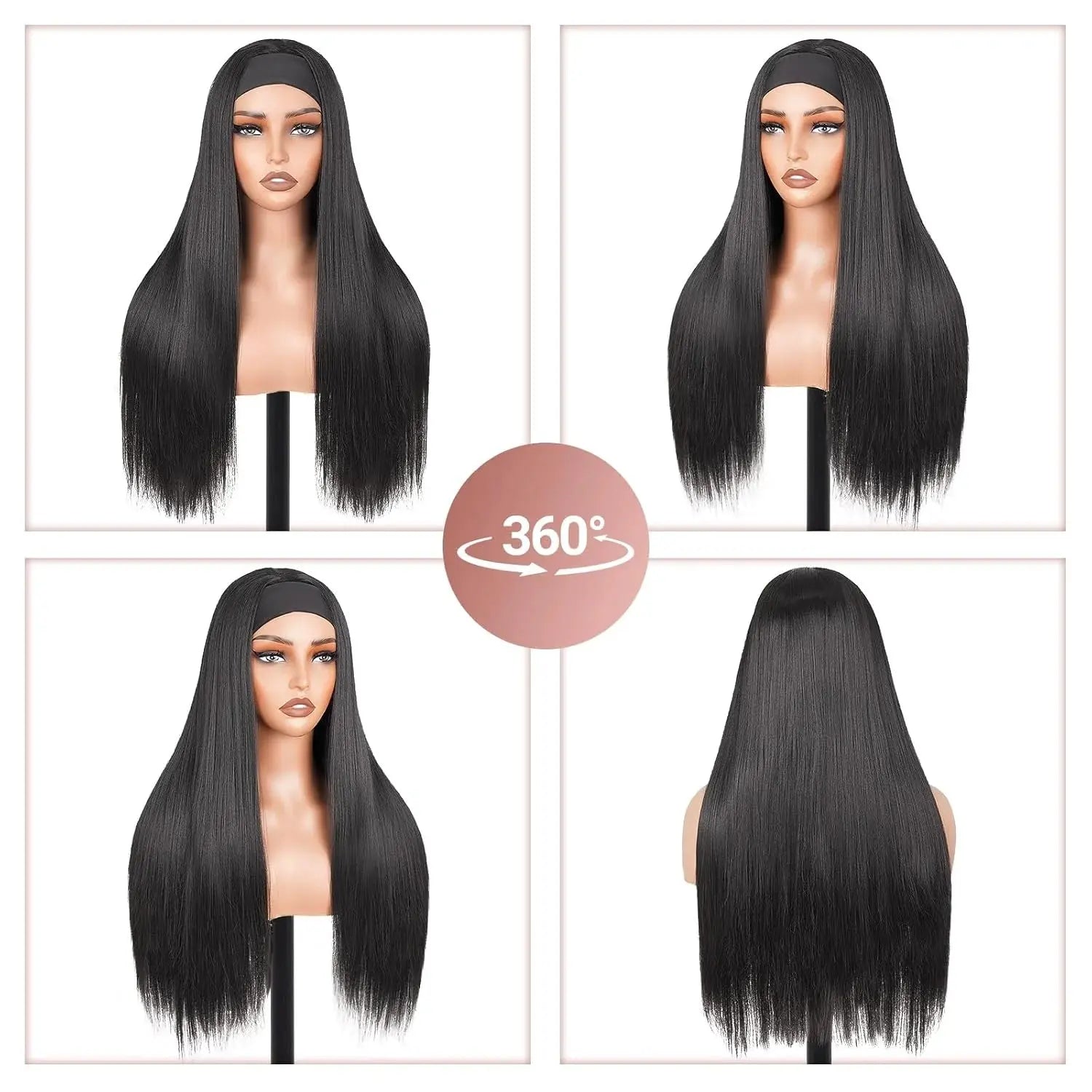 Headband Wig Human Hair Straight Headband Wigs Glueless None Lace Front Wig Brazilian Virgin Machine Made Wigs Headband Half Wig NovaCart