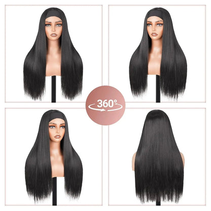 Headband Wig Human Hair Straight Headband Wigs Glueless None Lace Front Wig Brazilian Virgin Machine Made Wigs Headband Half Wig NovaCart