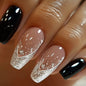 24Pcs Short Square Coffin False Nails Square Fake Nails with Glue French Glitter Wearable Acrylic Nails Set Press on Nail Tips NovaCart