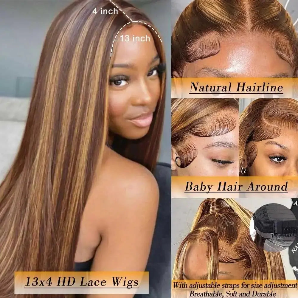 Highlight Wigs Colored Straight Lace Front Human Hair Wigs For Women Honey Blonde Straight 13x4 Hd Lace Frontal Wigs Human Hair NovaCart