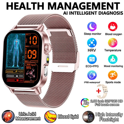 2026 New Model Uric Acid & Lipid Health Analysis Smart Watch Men ECG+PPG Bluetooth Call 2.01-inch Flashlight Smartwatch Women NovaCart