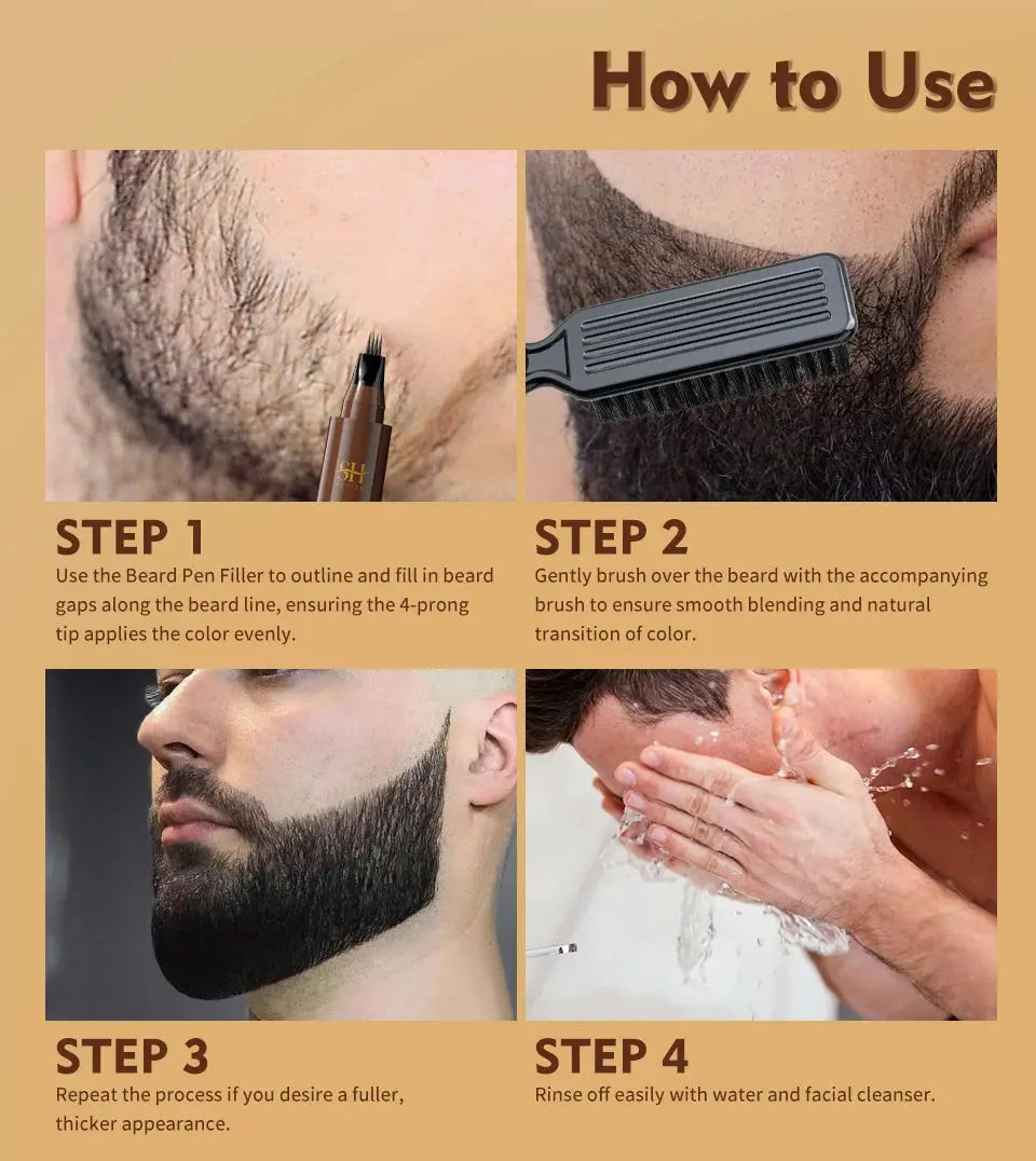 Waterproof Beard Pen Filler Men Moustache Coloring Pen Beard Coloring Filling Enhancer Black Fiber Hair Beard Stuffing Pen Tool NovaCart