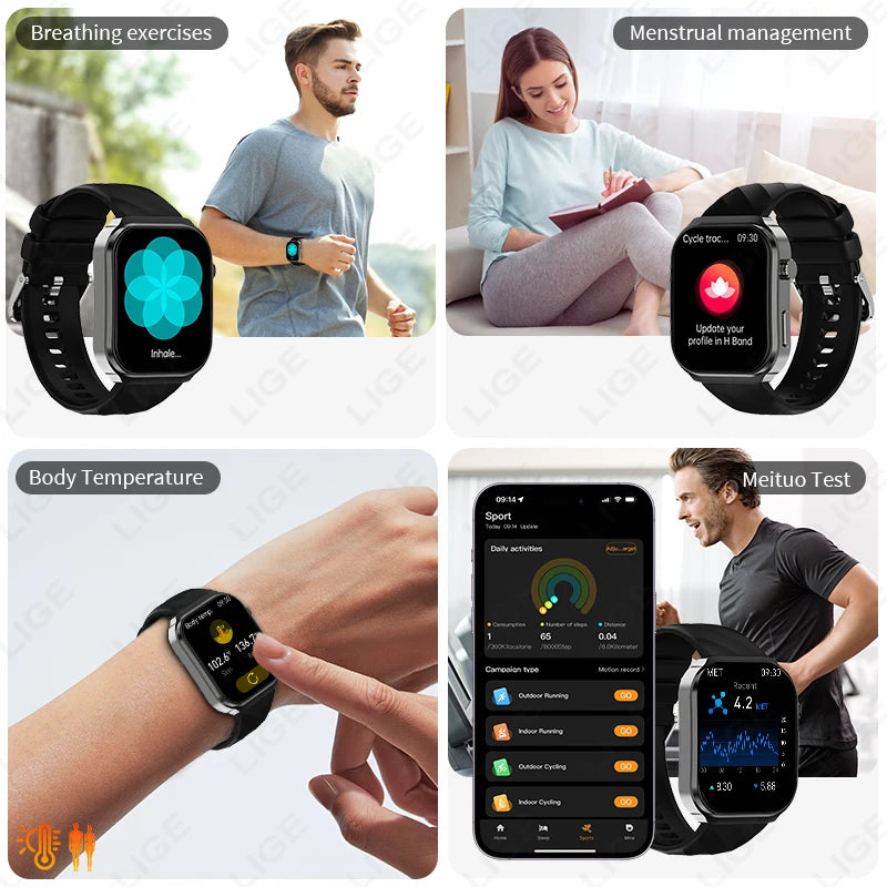 LIGE New Blood Lipid Uric Acid Analysis Health Smart Watch For Men Women Blood Pressure Blood Oxygen Clock Call Smart Watch 2026 NovaCart