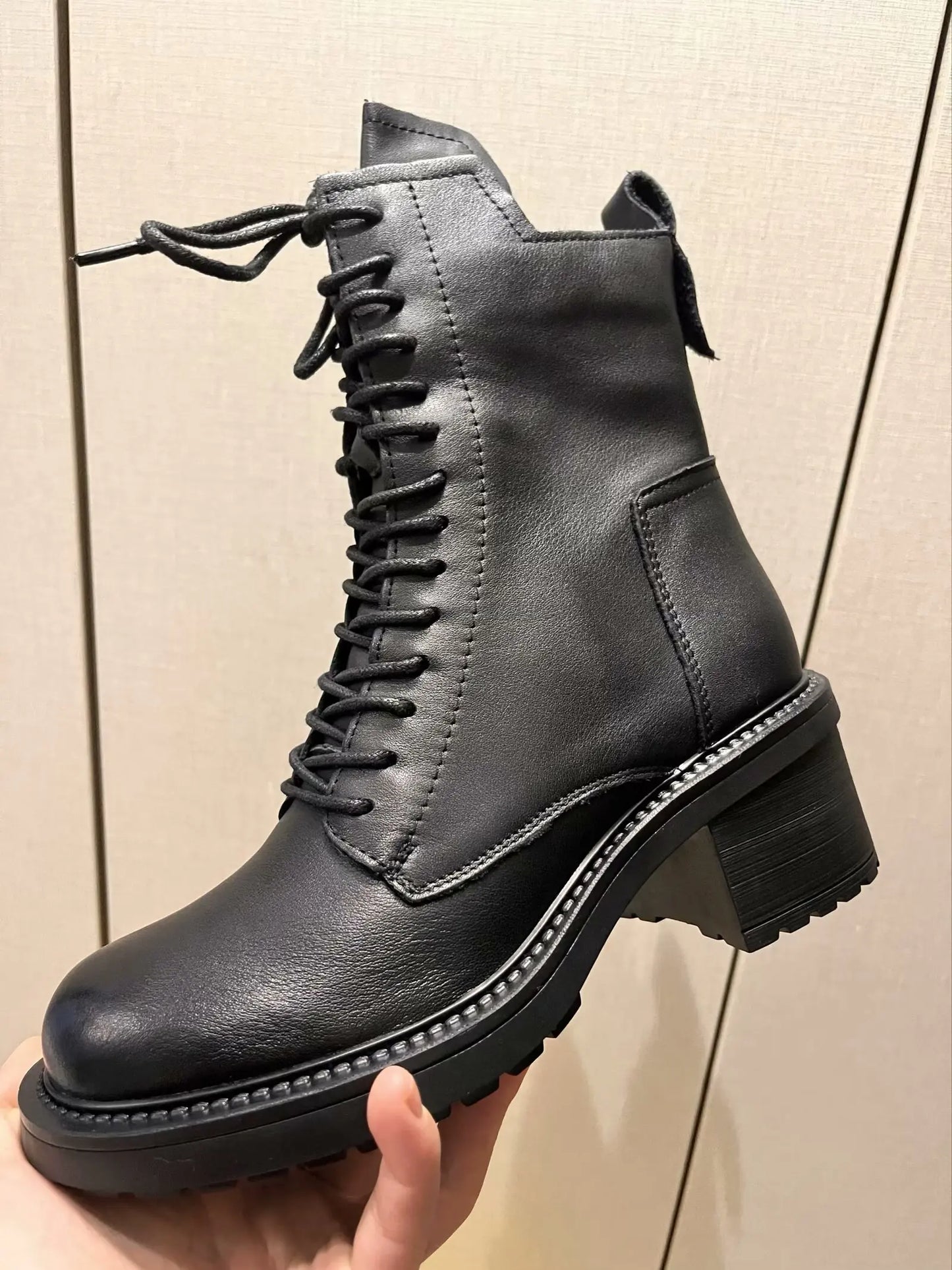 Birkuir Winter Plush Warm Boots Genuine Leather Women Snow Boots 6cm Thick Heel Shoes Handmade Side Zip Leisure Platform Boots NovaCart