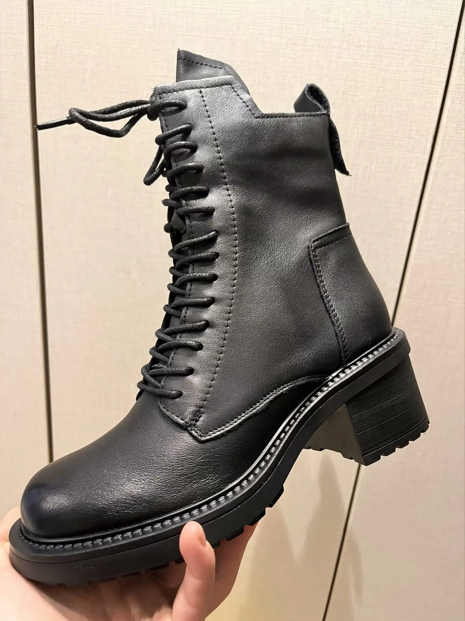 Birkuir Winter Plush Warm Boots Genuine Leather Women Snow Boots 6cm Thick Heel Shoes Handmade Side Zip Leisure Platform Boots NovaCart