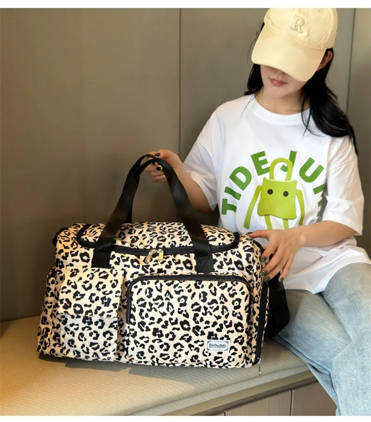 Classic Leopard Print Large Capacity Leisure Luggage Bag with Multiple Pockets and Shoe Compartment Sports Fitness Travel Bag NovaCart