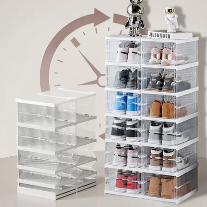 Transparent Shoes Box 6 Layers Shoe Display Case Thickened Foldable Sneaker Shoe Organizers Dustproof High-top Shoe Rack Shelf NovaCart