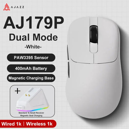 AJAZZ AJ179 PRO PAW3395 Lightweight Wired Wireless Mouse with Magnetic Charging Base Ergonomic Macro Gaming Mouse for PC Laptop Pi-Mart