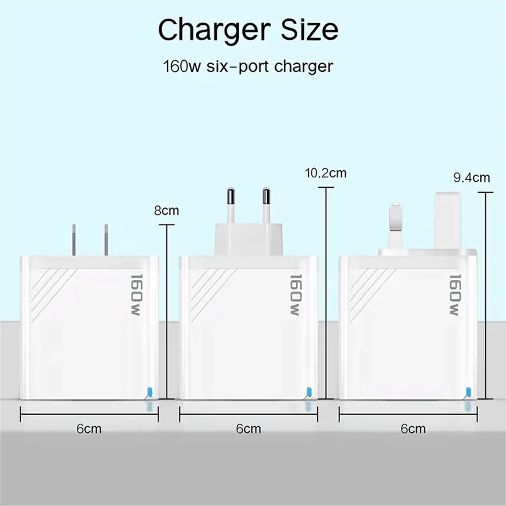 160W USB C Charger Fast Charging PD QC3.0 Wall Charger Adapter For iPhone 16 Samsung S24 Xiaomi Huawei Multi Ports Phone Charger Pi-Mart